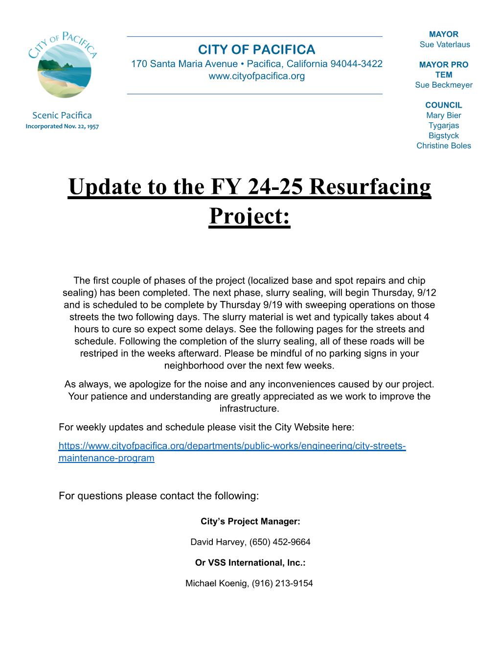 Update to the FY 24-25 Resurfacing Project Page 001